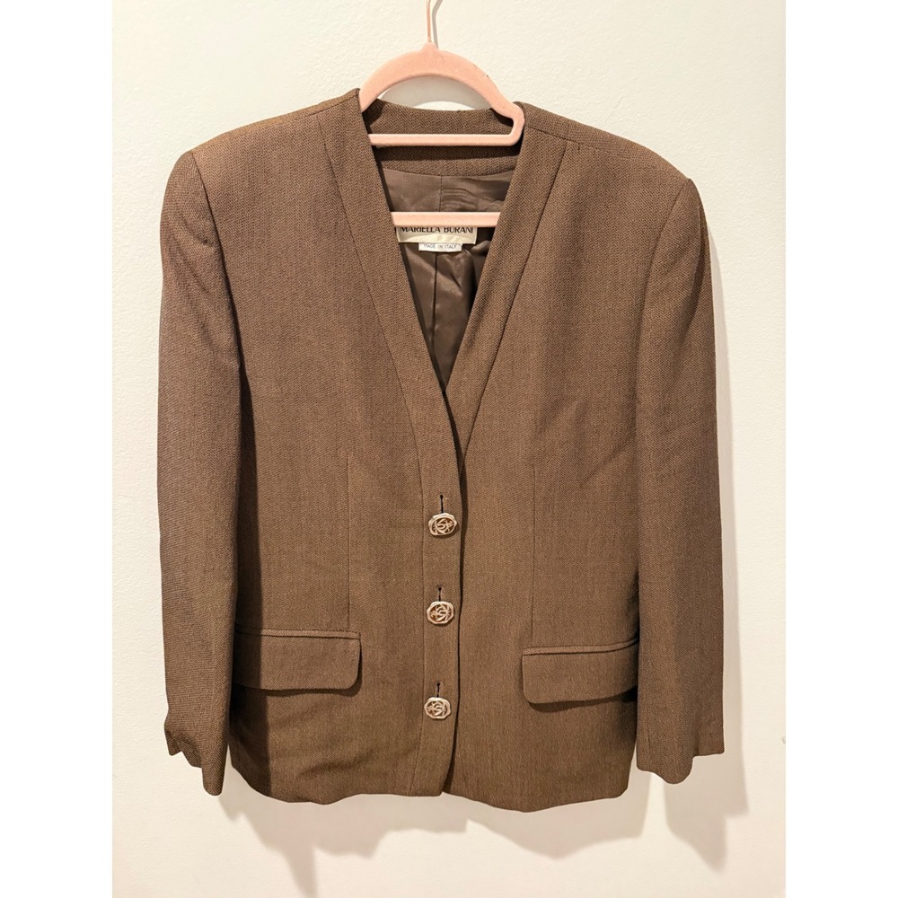 Mariella Burani Vintage 90s Italian Virgin Wool Brown Blazer Jacket 10